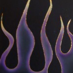 A pinstripe design. If you look closely at the flames you will see the pinstripe is varigated gold leaf. If you are a Hot Rod person you can imagine a design on your car with this type of pinstripe. This was a design used for a Client proposal.