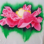 This is and Airbrushed T-shirt of a Peony flower. This is a project I did for a client. The Client gave me a photo as reference.